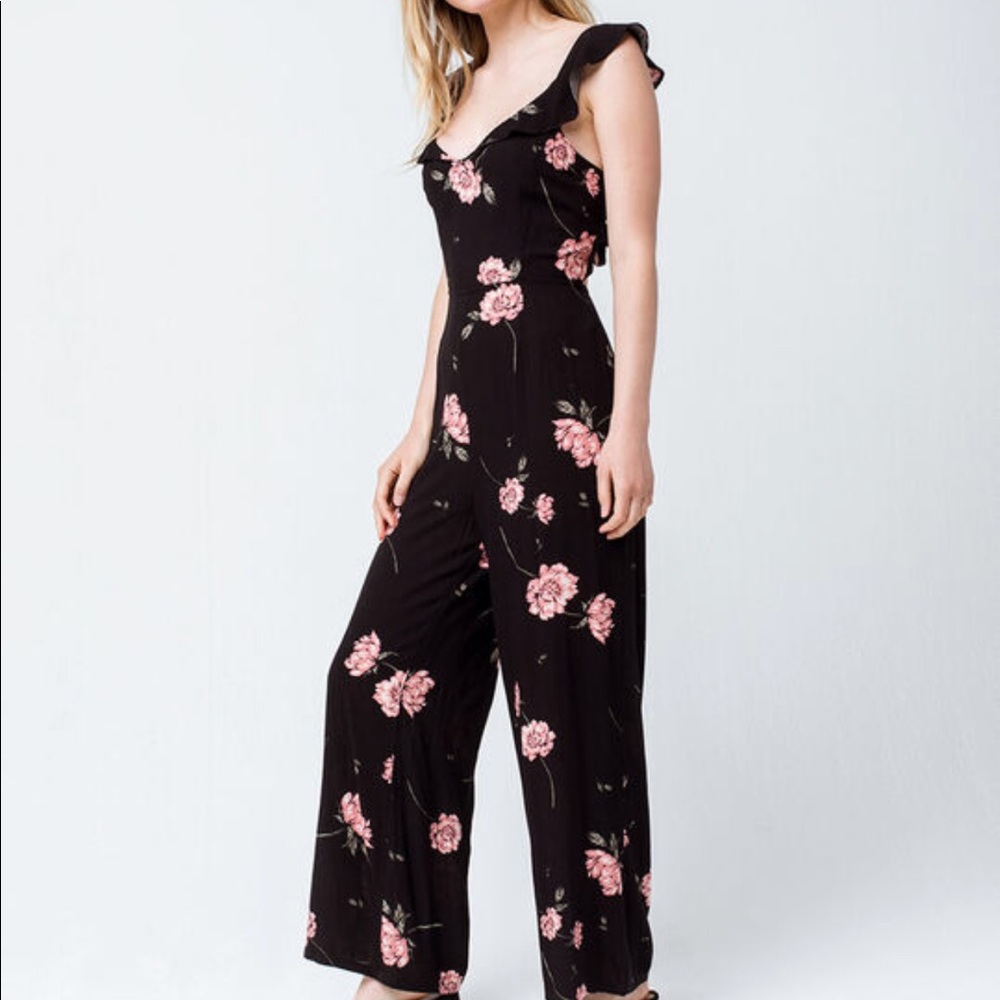 Amuse society black flower jumpsuit